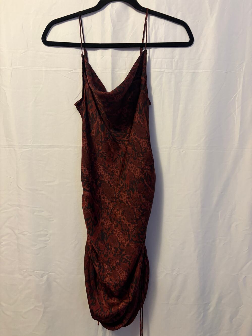 Free People Day to Night Convertible Snake Print Slip Dress Brown Ruched Sz XS